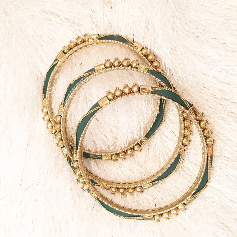 Gorgeous gold and forest green set of  bracelets